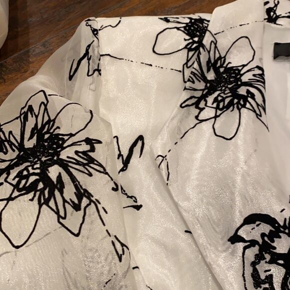 R&M Richards floating flowers size 12 blazer 3/4 see through sleeves silky feel - Picture 16 of 16